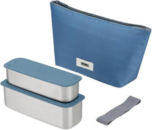 Load image into Gallery viewer, Thermos 2-Tier Lunch Box 815 ml | Slim Design | Leak-Resistant | With Chopsticks & Insulated Case | Grey Black