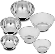 Load image into Gallery viewer, KAI Stainless Steel Bowl & Mesh Strainer 6-Piece Set | 18 / 21 / 24 cm | Nesting Design | With Measurement Marks | Dishwasher Safe | Made in Japan