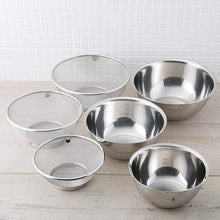 Load image into Gallery viewer, KAI Stainless Steel Bowl &amp; Mesh Strainer 6-Piece Set | 18 / 21 / 24 cm | Nesting Design | With Measurement Marks | Dishwasher Safe | Made in Japan
